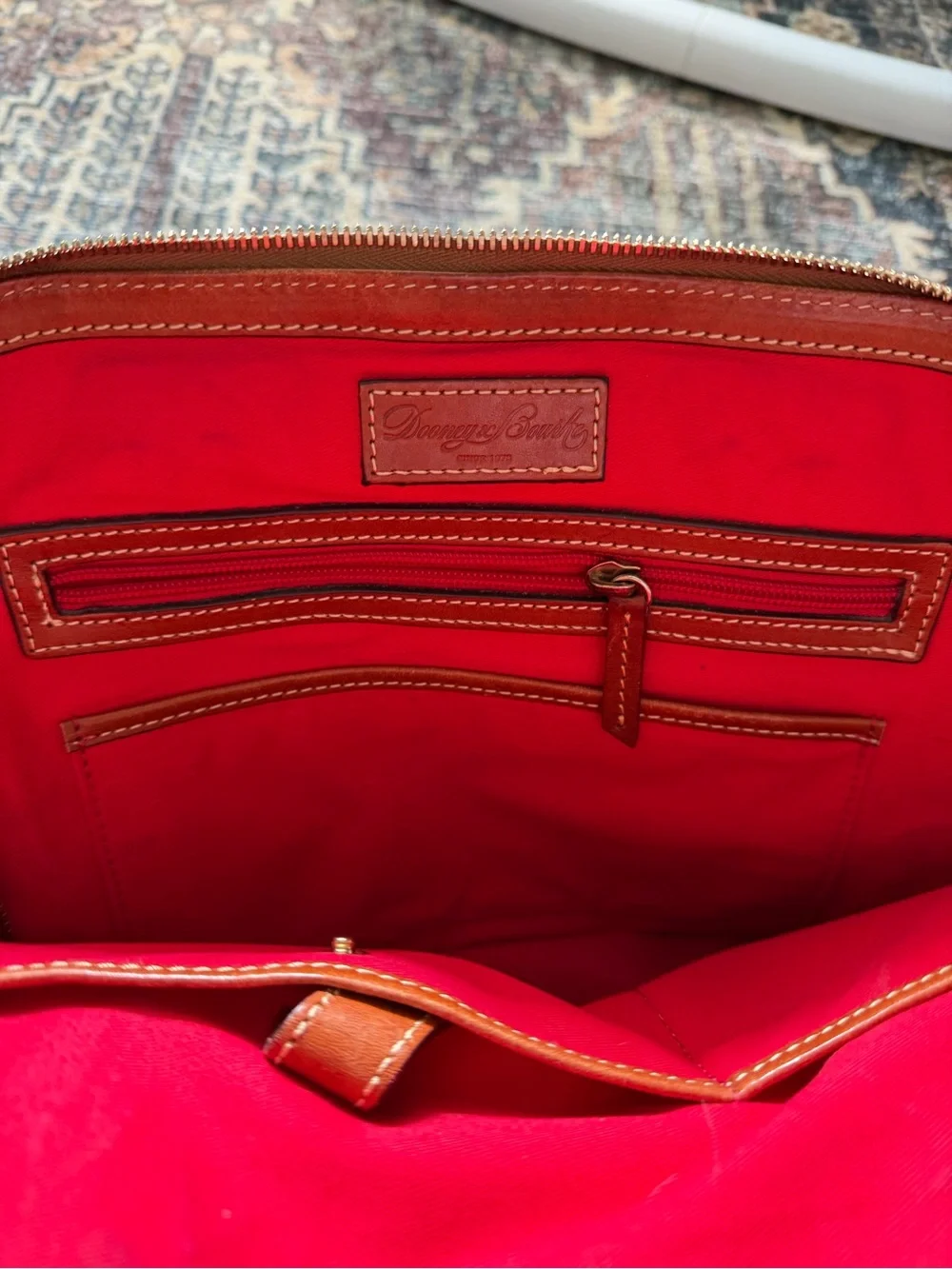 Dooney & Bourke Cream and Brown Pebbled Leather Satchel